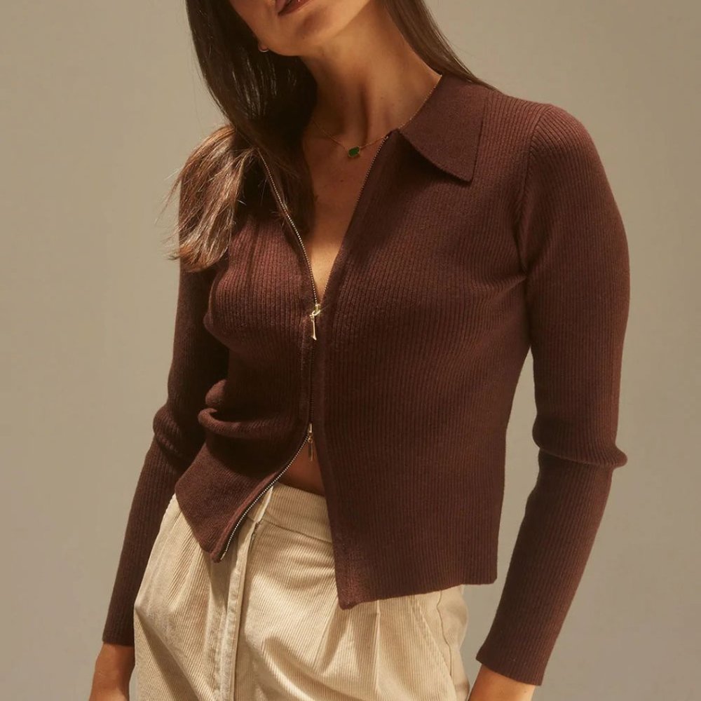 Chocolate Zip-Up Cardigan